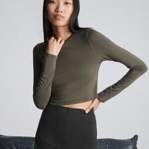 Kate Young x Splendid Silk Modal Long Sleeve Tee Green Womens Small | A263